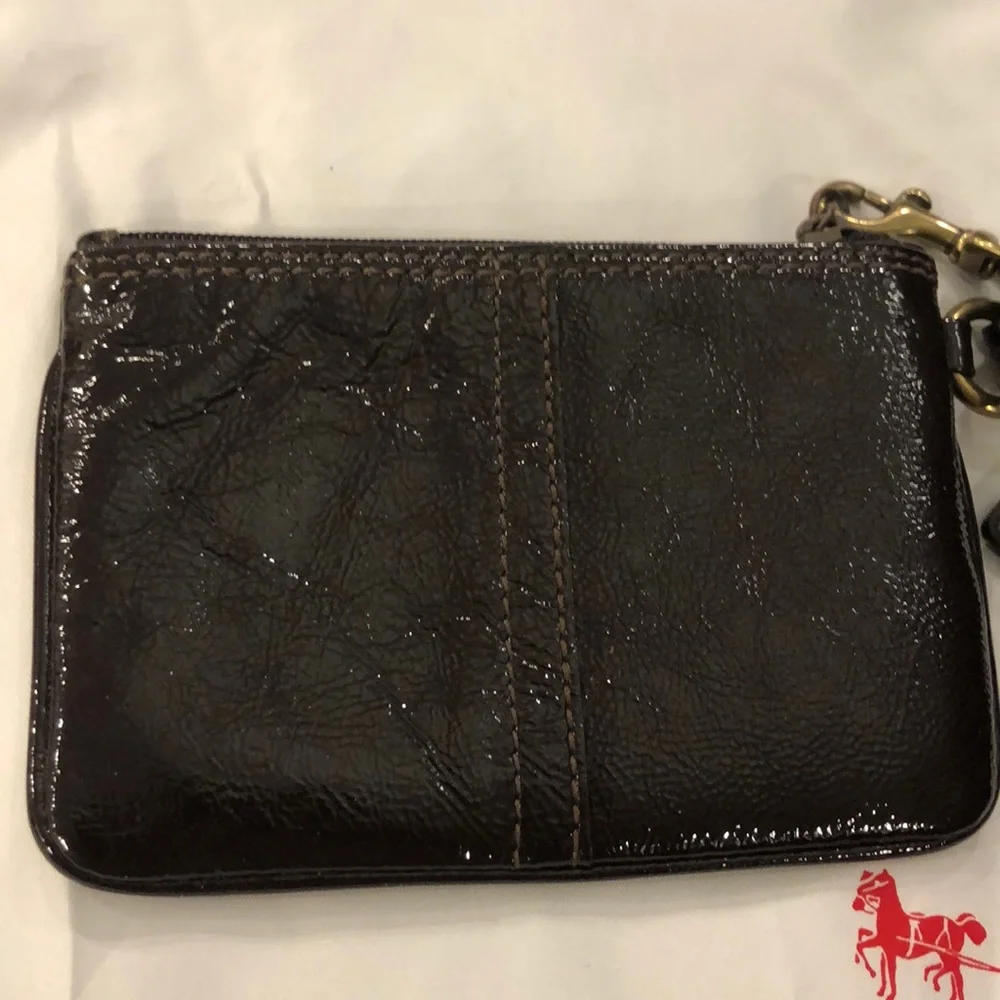 Patent leather wristlet clutch brown vintage coach